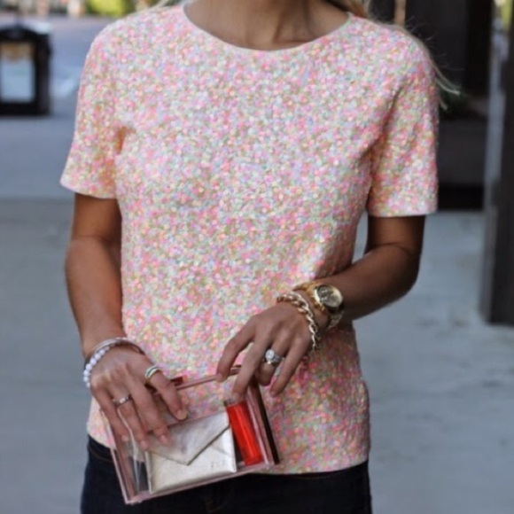 J. Crew Sequined Short Sleeve Tee - Picture 7 of 8